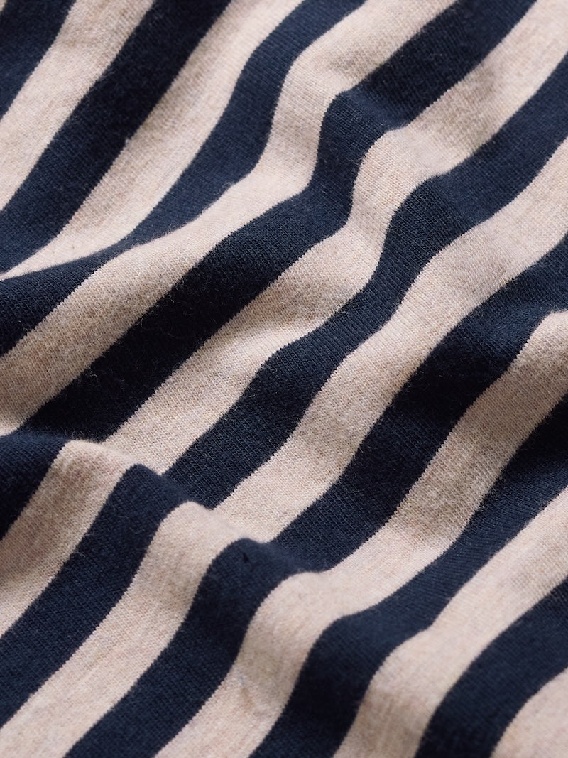 Close-up of navy and beige striped fabric