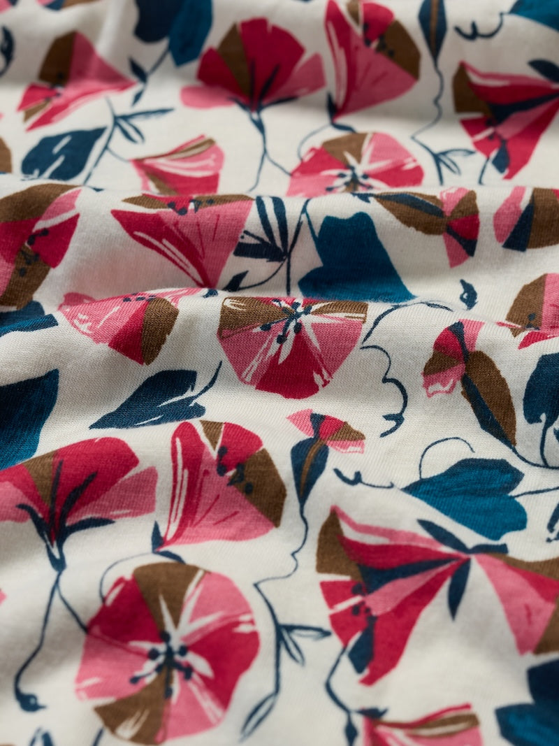 Close-up of fabric with colorful butterfly pattern