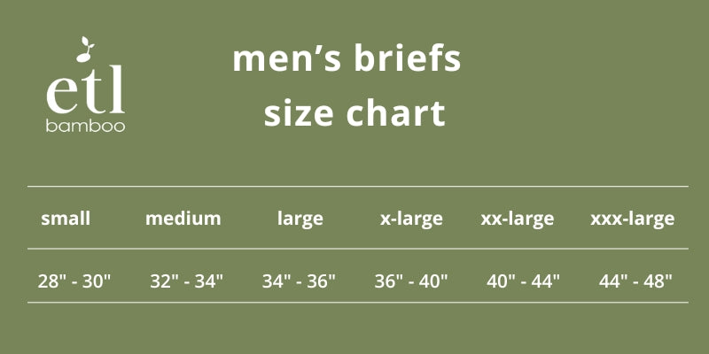 Men's ETL Luxe Bamboo Underwear Forest Green Briefs Soft Comfortable Men's Undies Size Guide