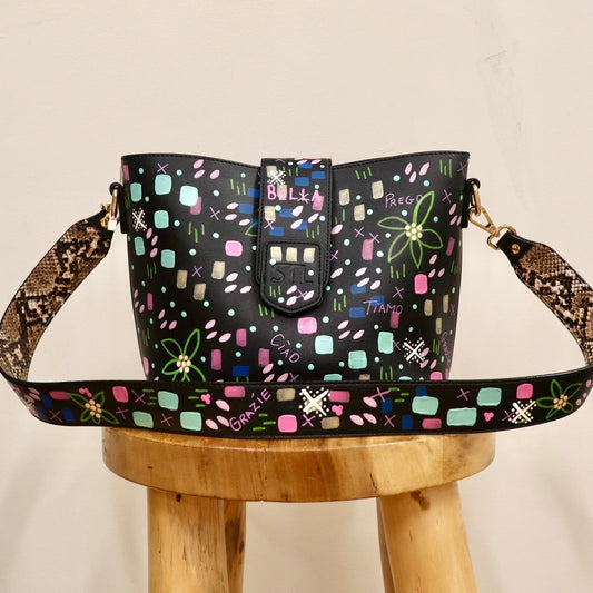 Handbag Vegan Leather Chloe - Black Painted Strap The Label 