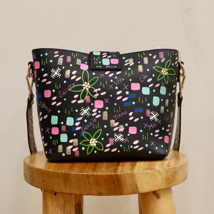 Handbag Vegan Leather Chloe - Black Painted Strap The Label 