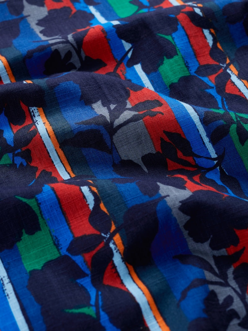 Close-up of colourful fabric with a floral pattern