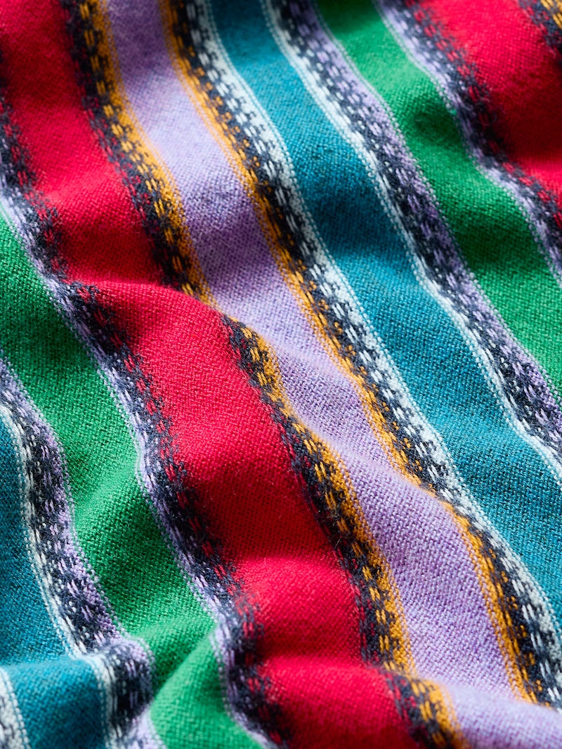 Close-up of colourful knit fabric with striped pattern