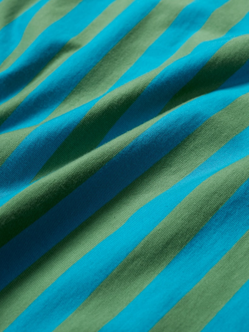 Close-up of blue and green striped fabric