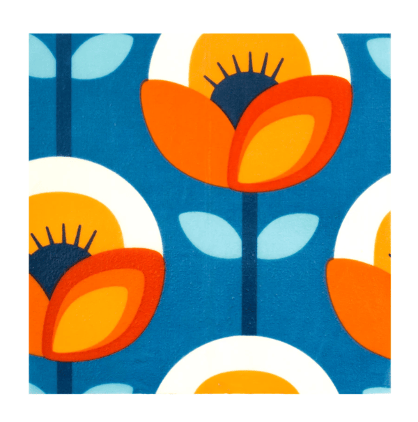 Blue beeswax sandwich wrap with floral design. Great for school, work, camping & travel. Last up to 12 months, waste-free, reusable & non-toxic sandwich wrap.