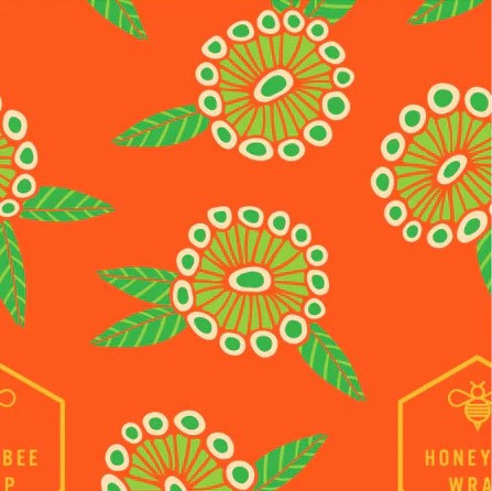 Orange beeswax sandwich wrap with green floral design. Great for school, work, camping & travel. Last up to 12 months, waste-free, reusable & non-toxic sandwich wrap.