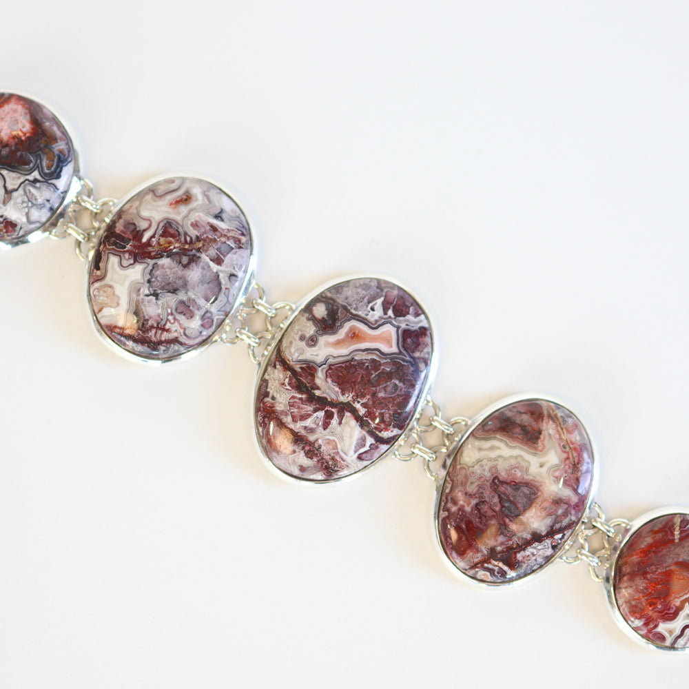 Crazy Lace Agate Silver Bracelet
