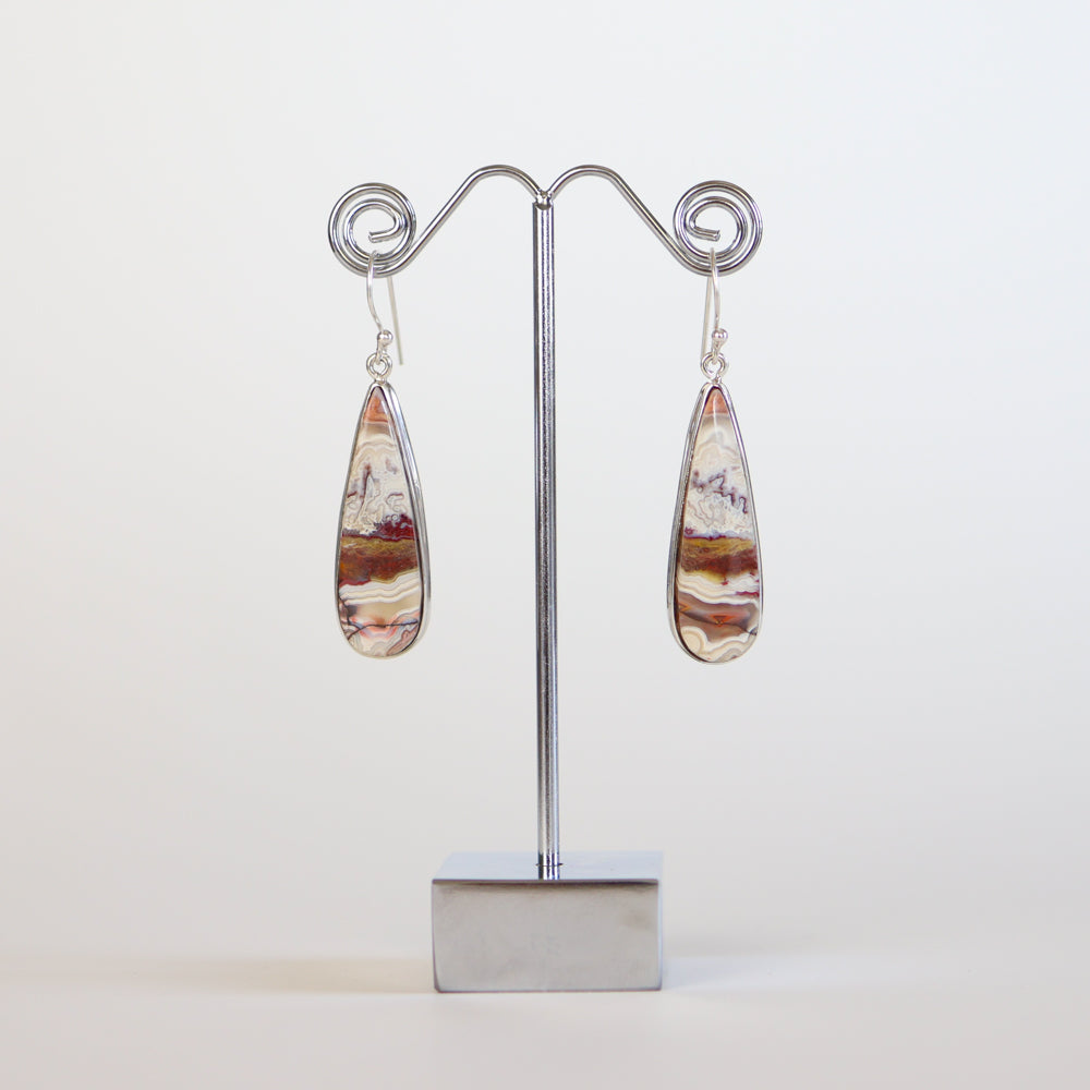 Crazy Lace Agate Silver Teardrop Earrings
