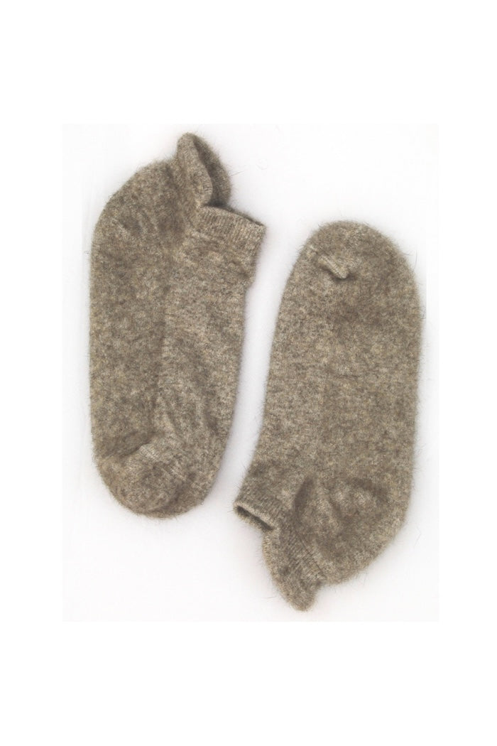 Natural colour merino wool & possum ankle socks on white background