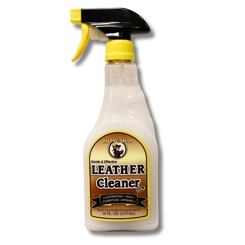 Howard leather cleaner in spray bottle on white background. Gentle cleaner for automotive, furniture and apparel.
