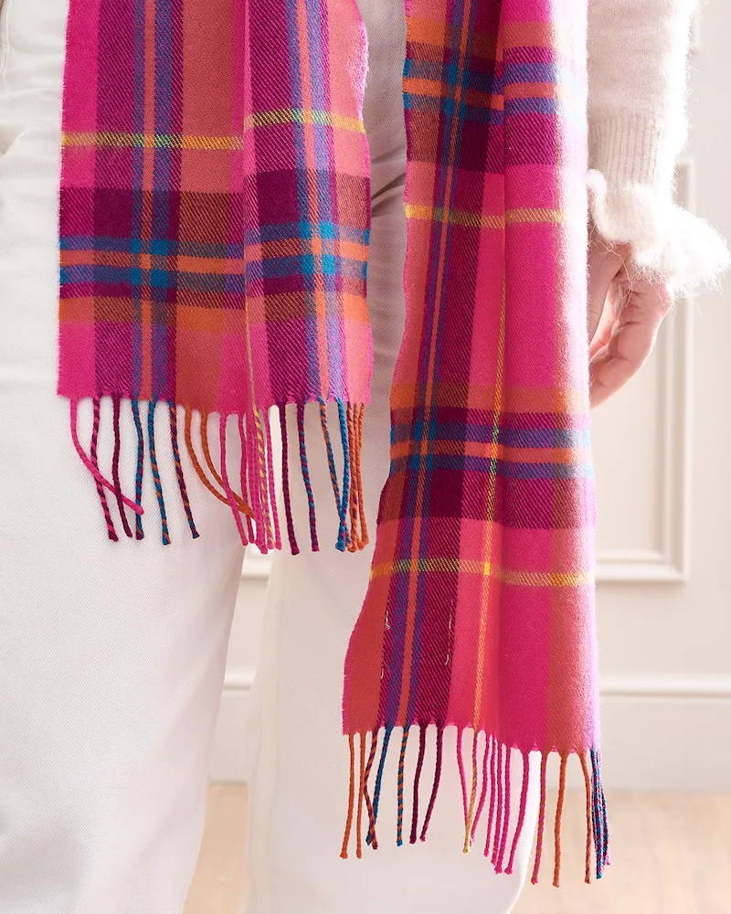 Hot Pink Check Merino Scarf