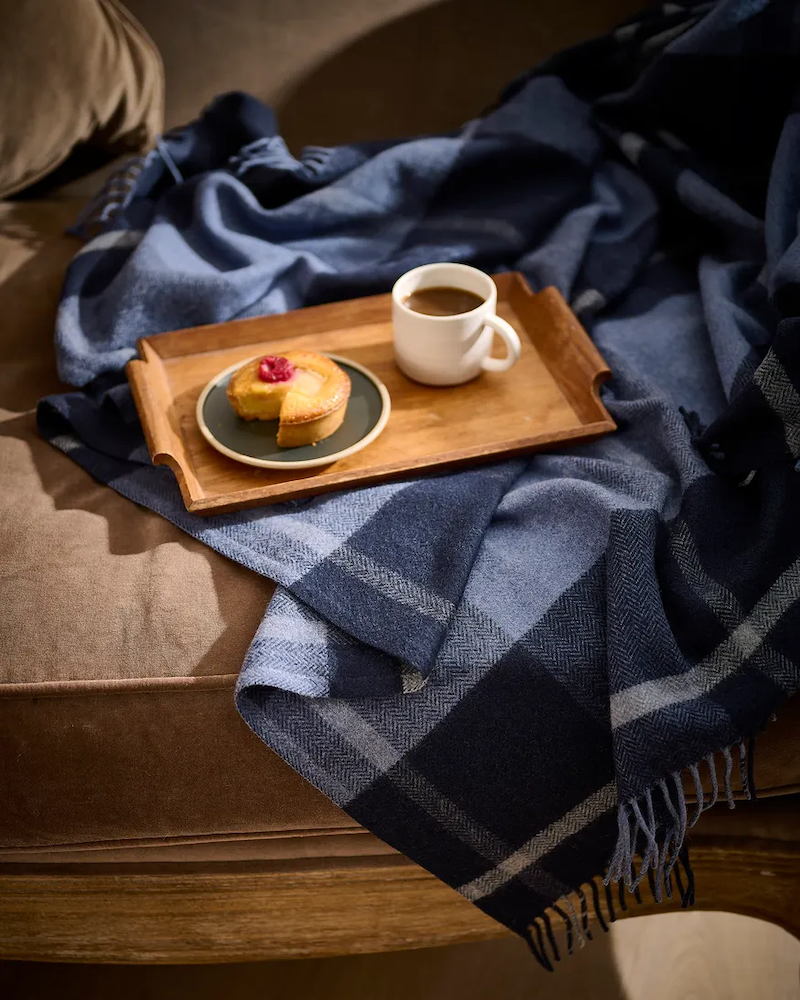 Navy Check Cashmere Blend Throw