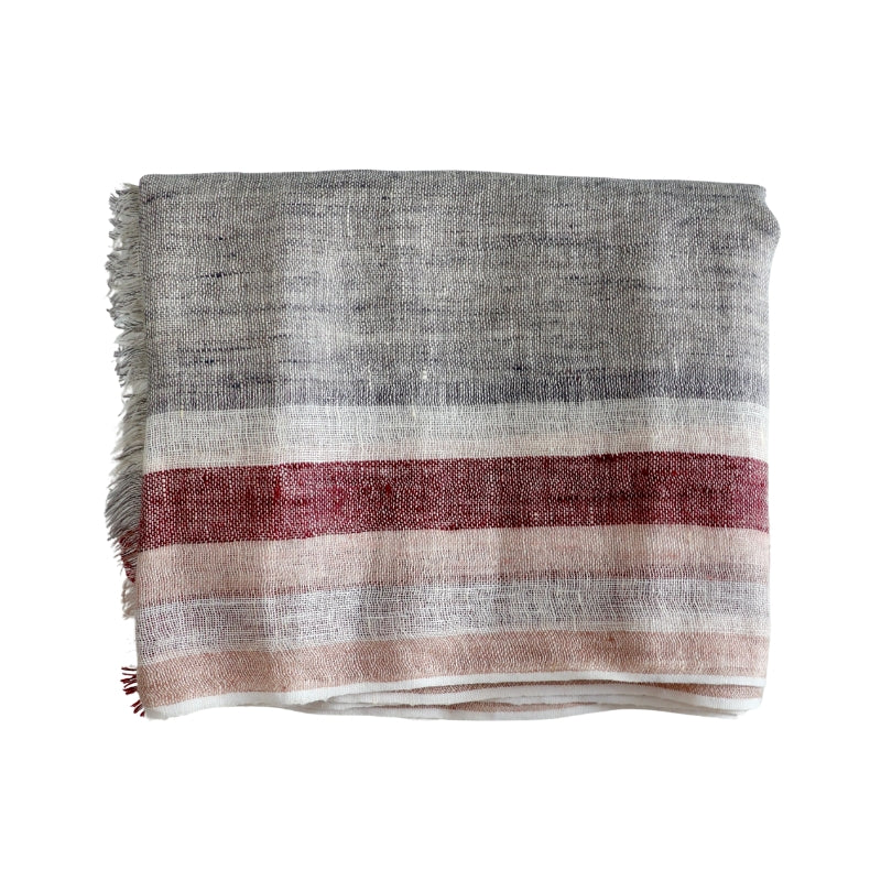 Scarf Linen Grey Burgundy Flo Stone