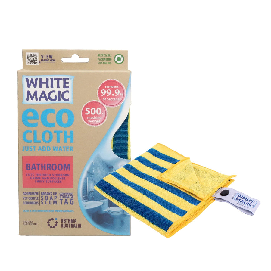 White magic cleaning cloth next to packaging on white background