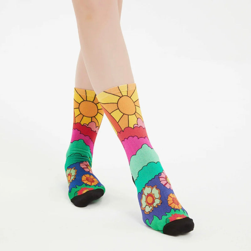 Wonderland pattern unisex soft & seamless bamboo socks on white background