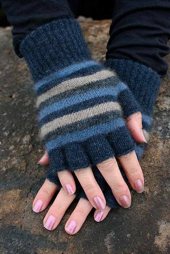 Glove Fingerless Possum Merino Striped Dm General Lothlorian