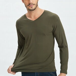T-Shirt Bamboo Long Sleeve Mens Tops Bamboo Textiles 4XL Olive