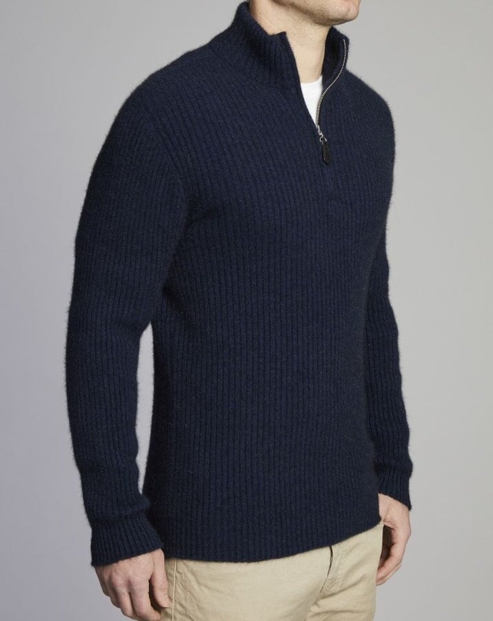 Jumper 100% Wool Half Zip General Tranzanz Navy Meduim