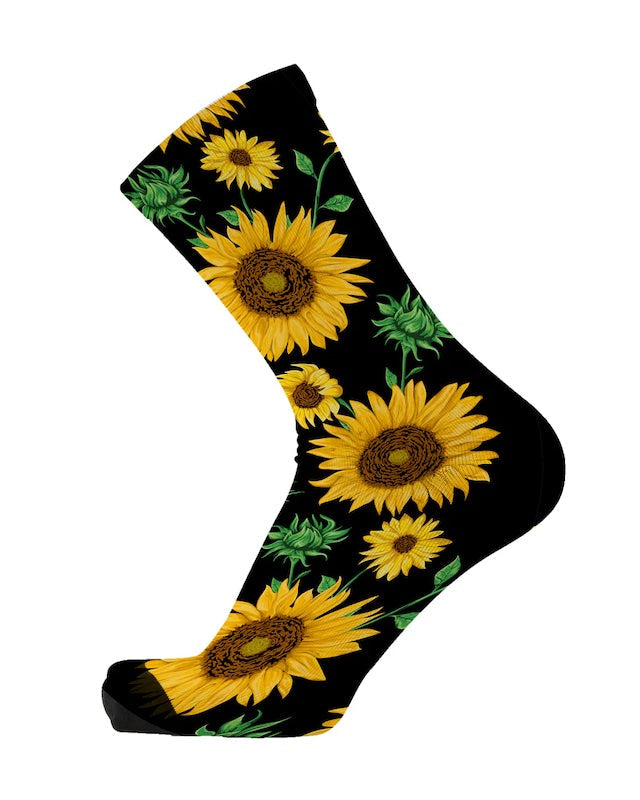 Sunflower pattern unisex soft & seamless bamboo socks on white background