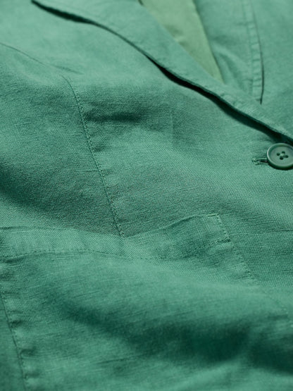 Close-up of a green jacket with a button