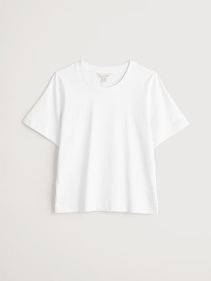 White t-shirt on a light gray background