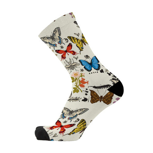 Butterfly pattern unisex soft & seamless bamboo socks on white background