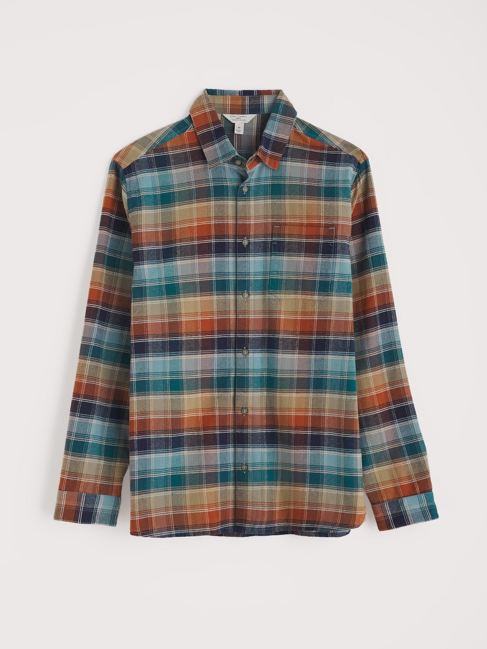 Plaid shirt with multicolor pattern on a white background