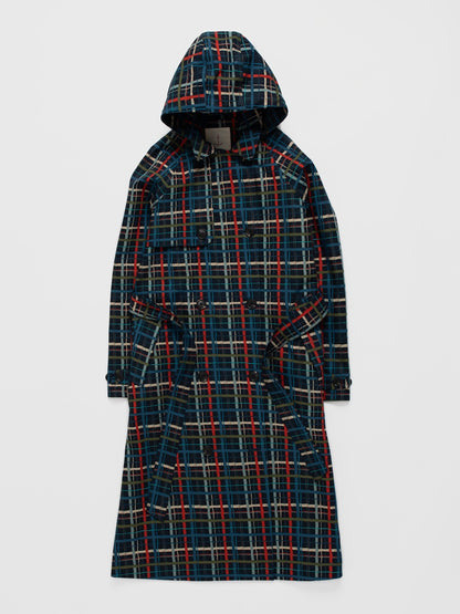 Plaid rain coat with a hood on a white background