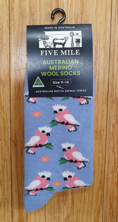 Socks Merino Australian Native Series Tranzanz Pink Galah 11-14 