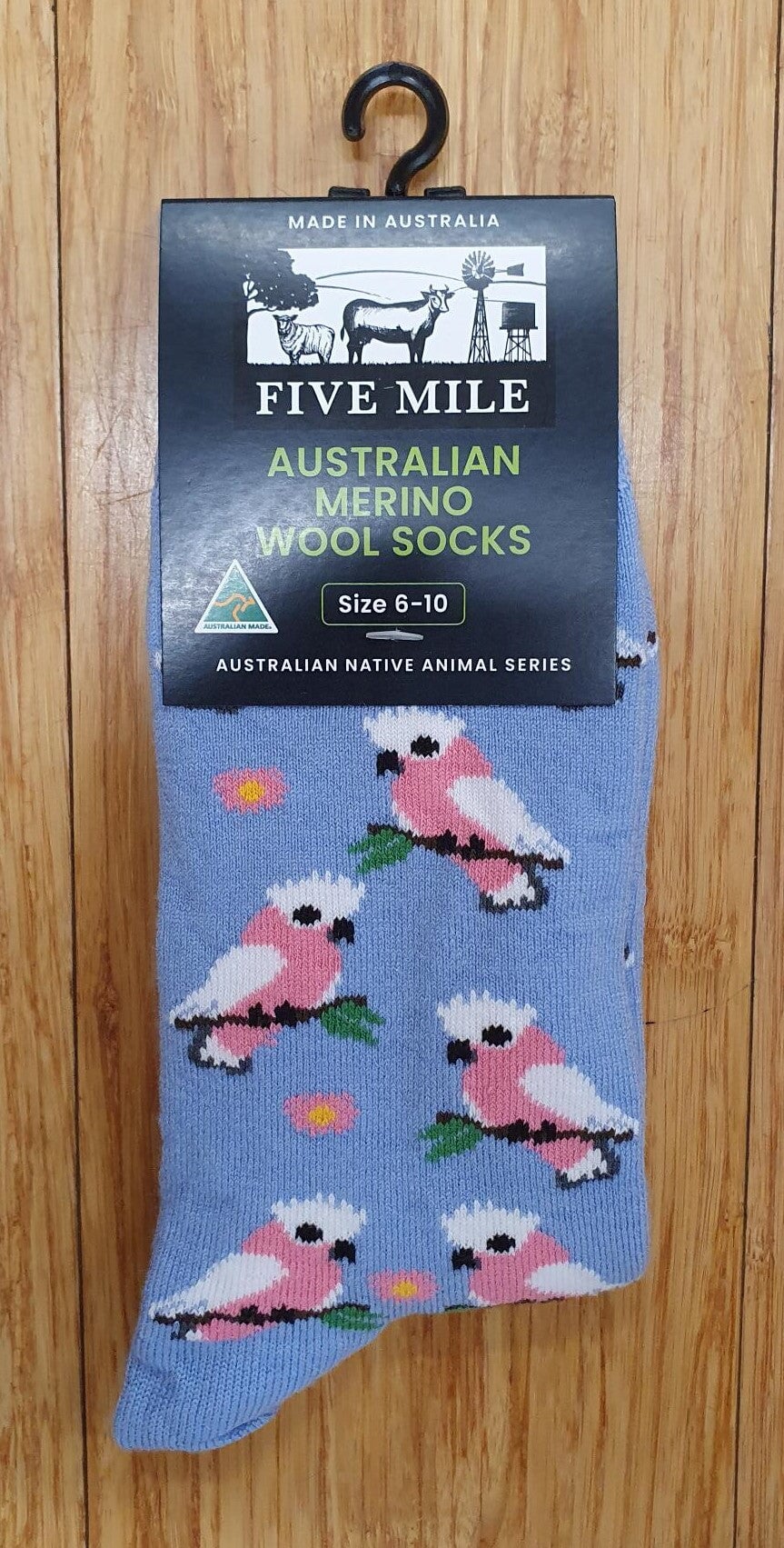 Socks Merino Australian Native Series Tranzanz Pink Galah 6-10 