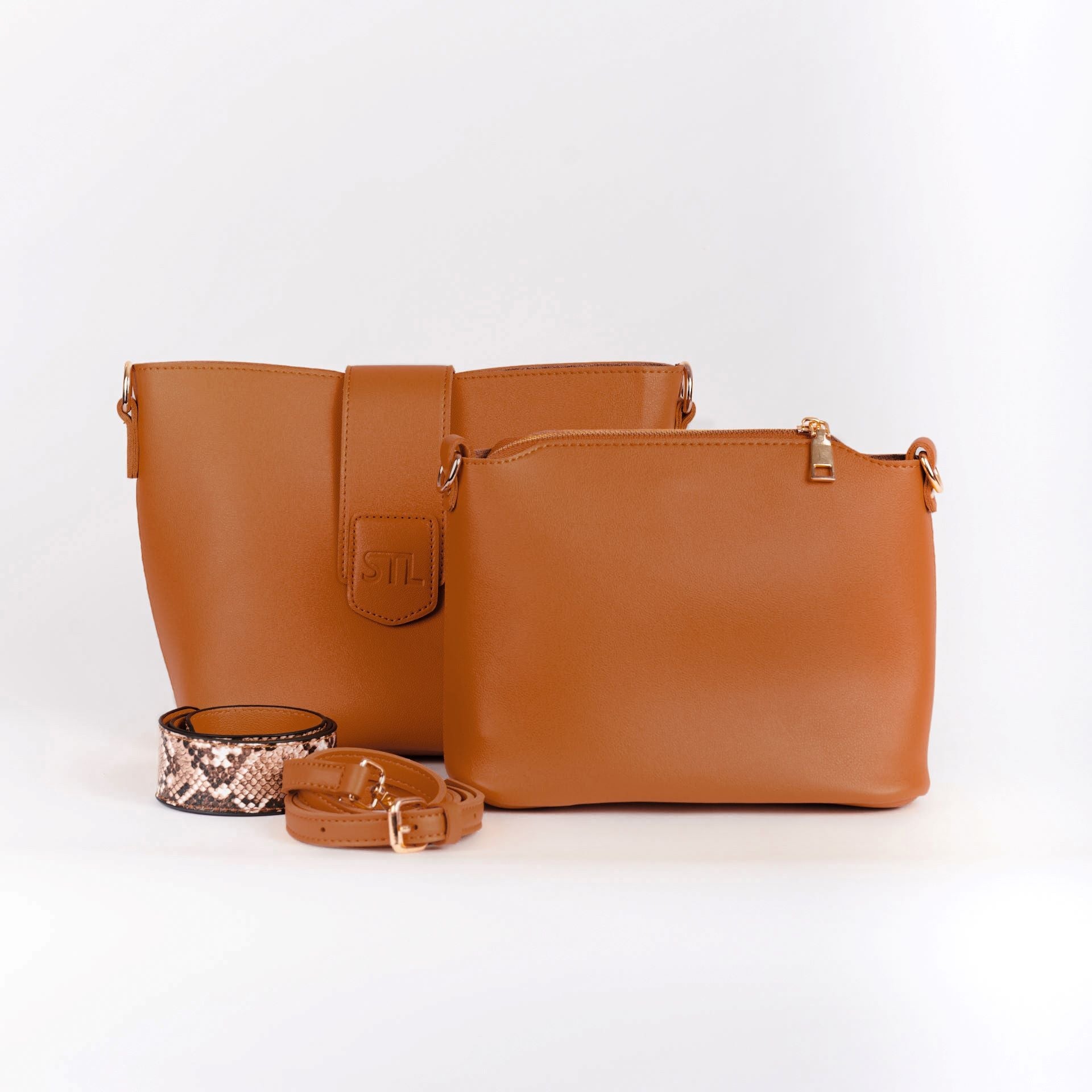 Handbag Vegan Leather Chloe - Tan Strap The Label 