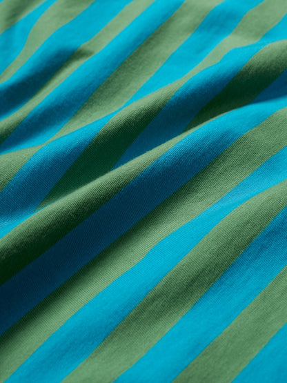 Close-up of blue and green striped fabric