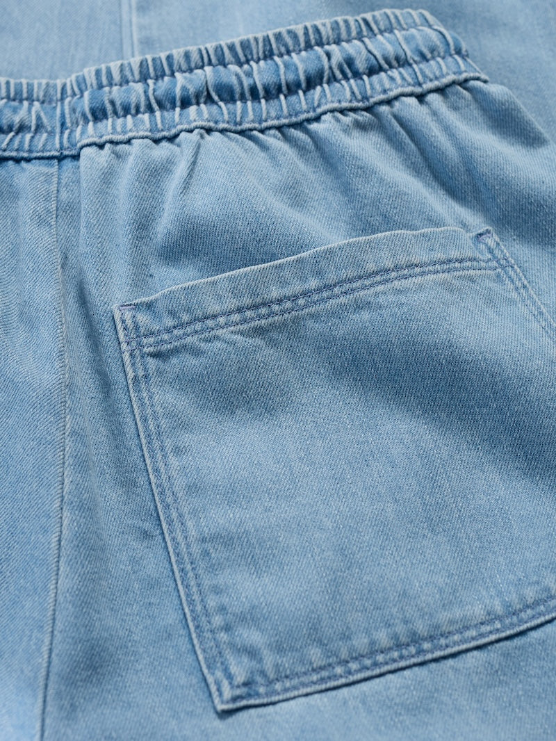 Close-up of a blue denim pocket on a garment