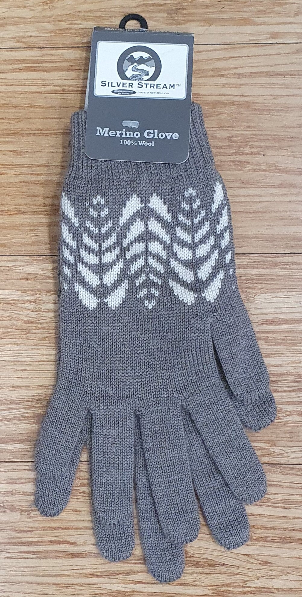 Gloves Merino Pattern Silver Stream L Natural 