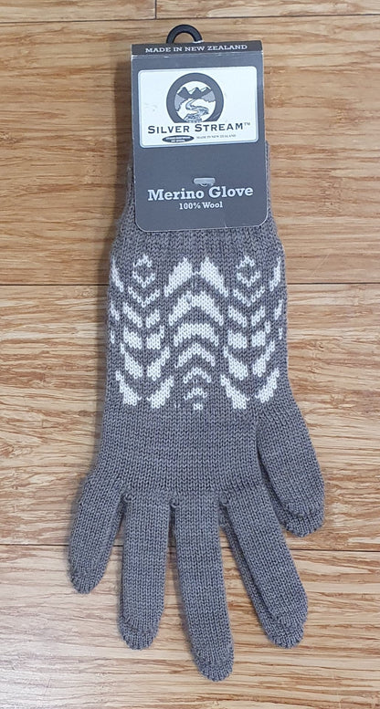 Gloves Merino Pattern Silver Stream S Natural 