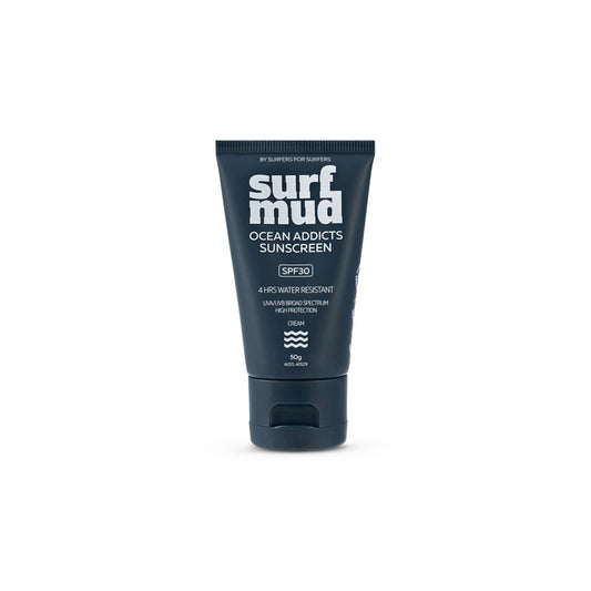 Natural sunscreen in blue tube on white background. Natural, hydrating SPF30 sunscreen providing UVA/UVB broad-spectrum protection. 4-hour water-resistant, reef safe, cruelty free, chemical free sunscreen. 