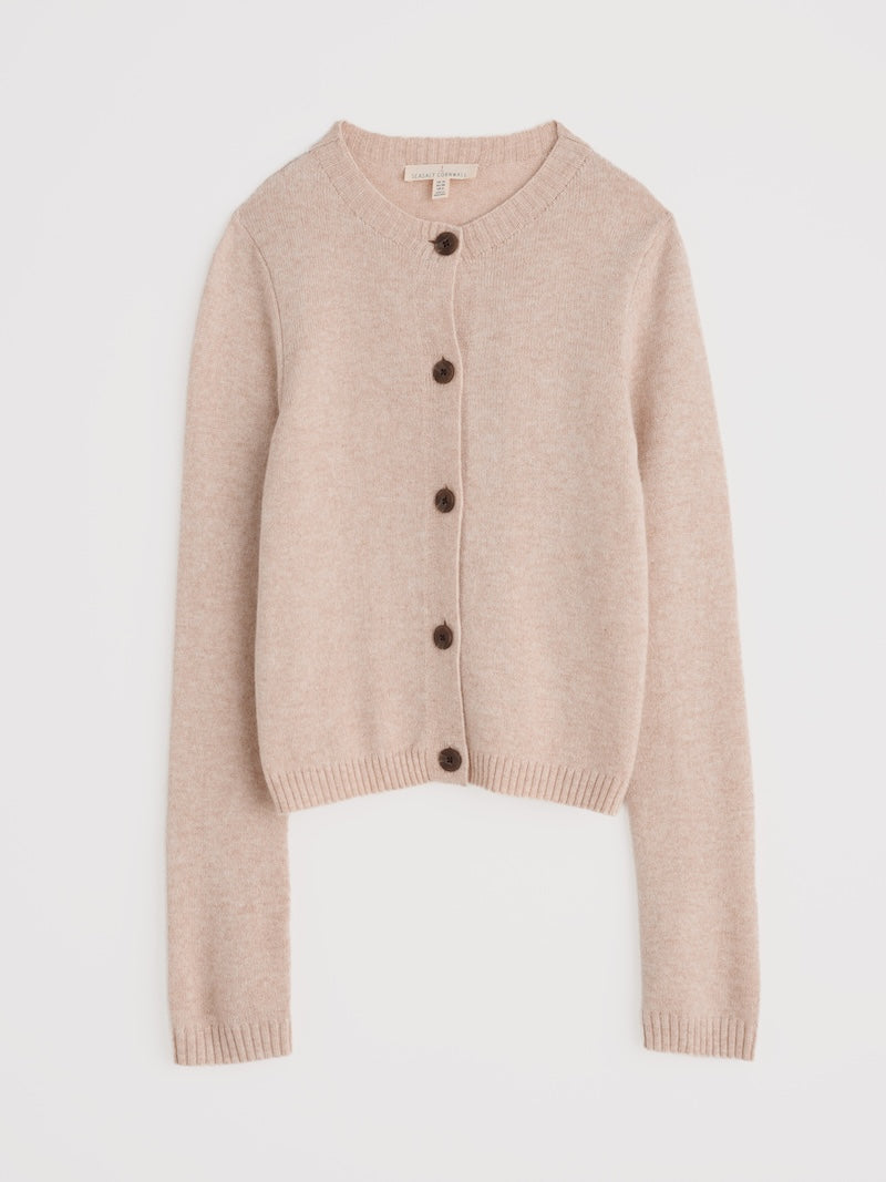 Beige cardigan with buttons on a white background
