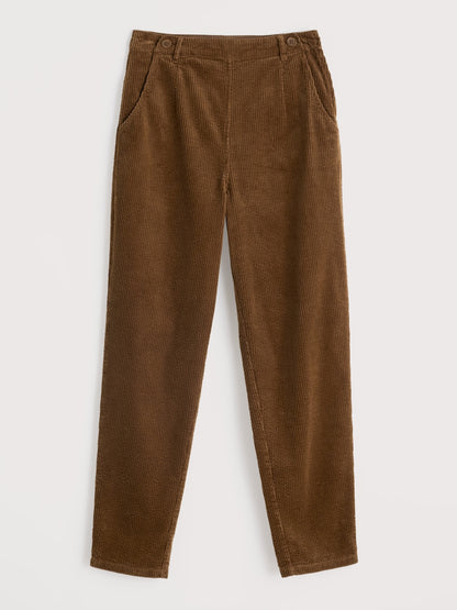 Brown corduroy pants on a white background