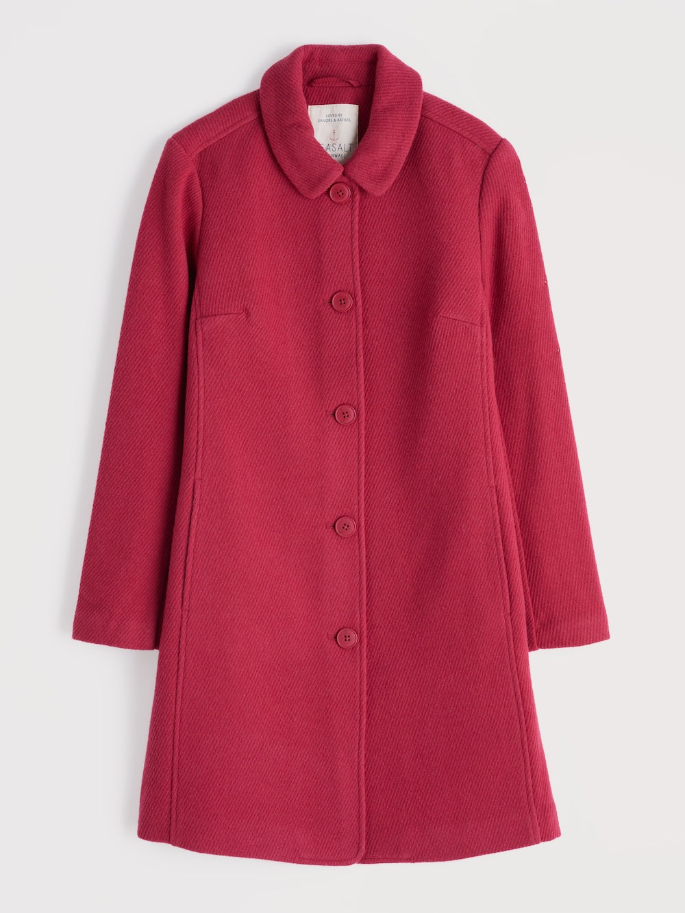 Pink coat with buttons on a white background