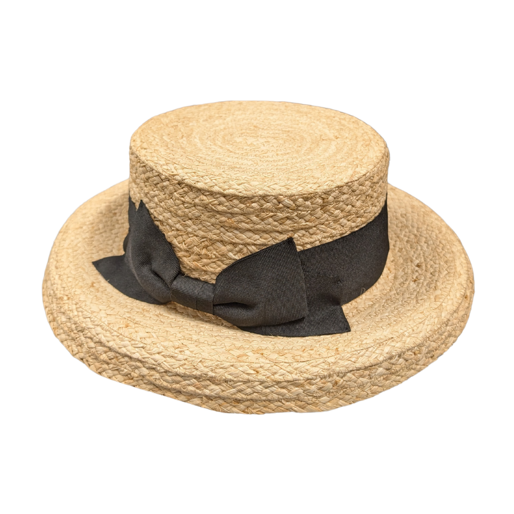 Black Bow Raffia Hat