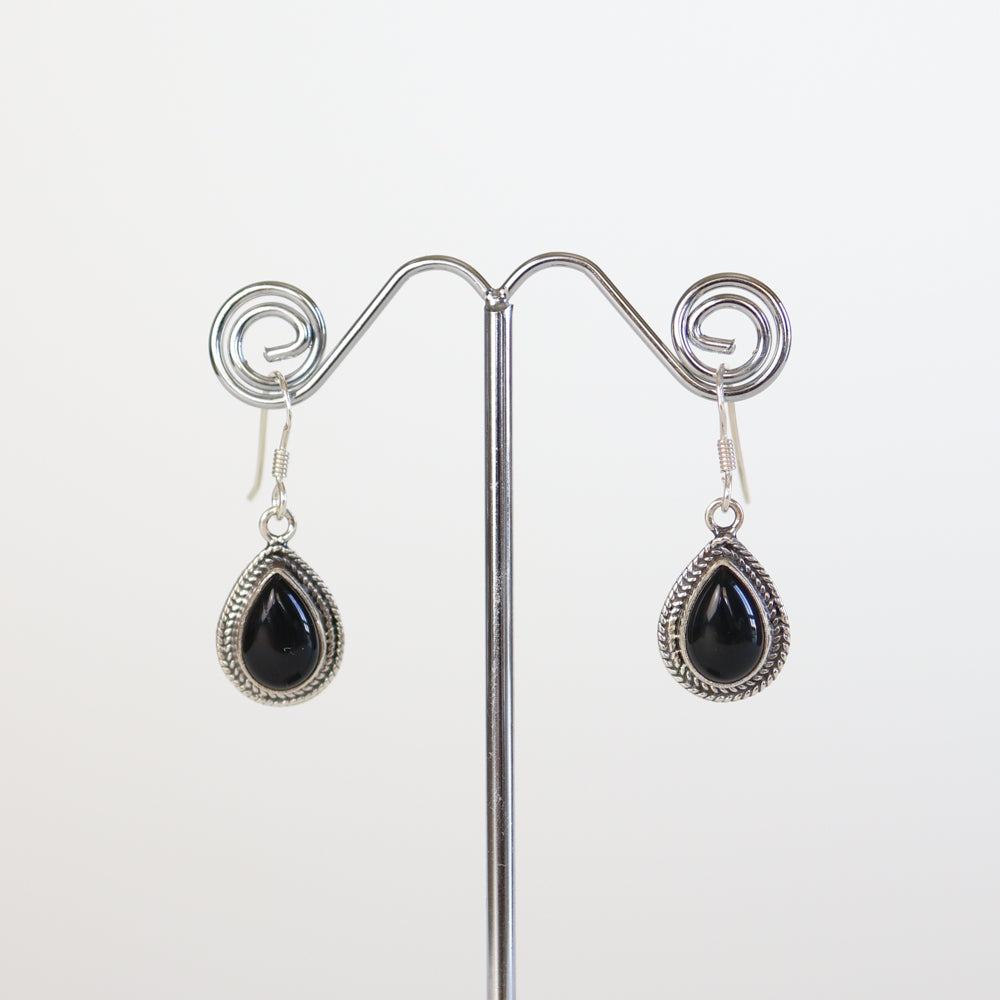Black Onyx Silver Earrings