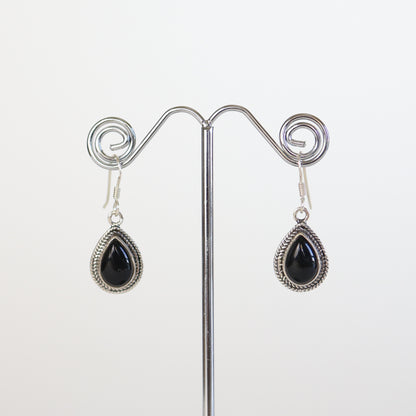 Black Onyx Silver Earrings