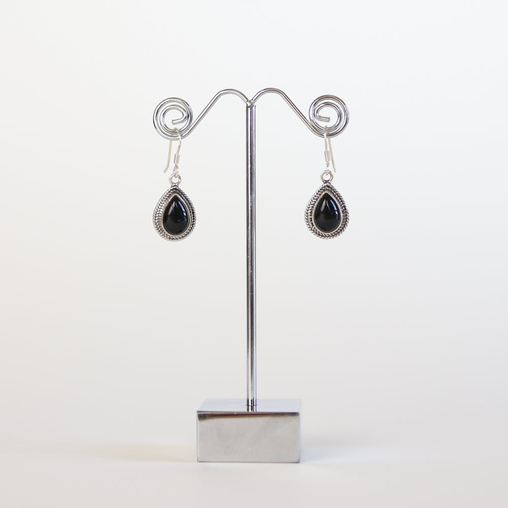 Black Onyx Silver Earrings