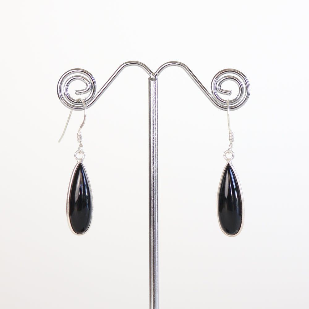 Black Onyx Silver Earrings