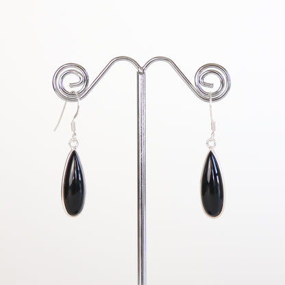 Black Onyx Silver Earrings