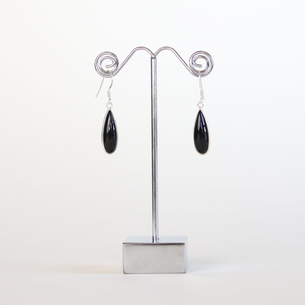 Black Onyx Silver Earrings