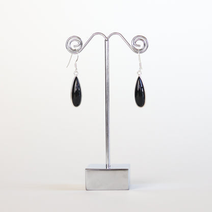 Black Onyx Silver Earrings