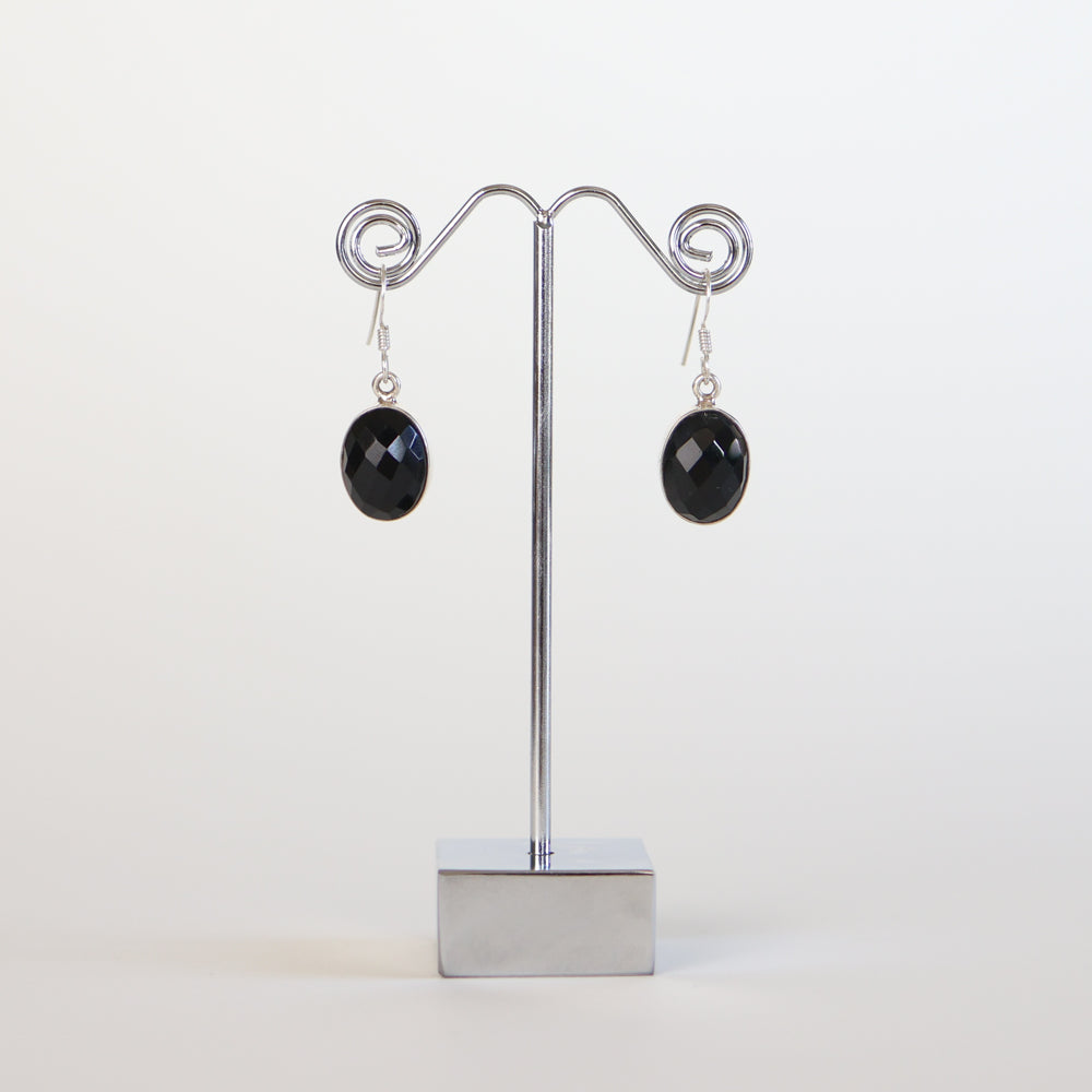 Black Onyx Silver Earrings
