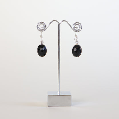 Black Onyx Silver Earrings