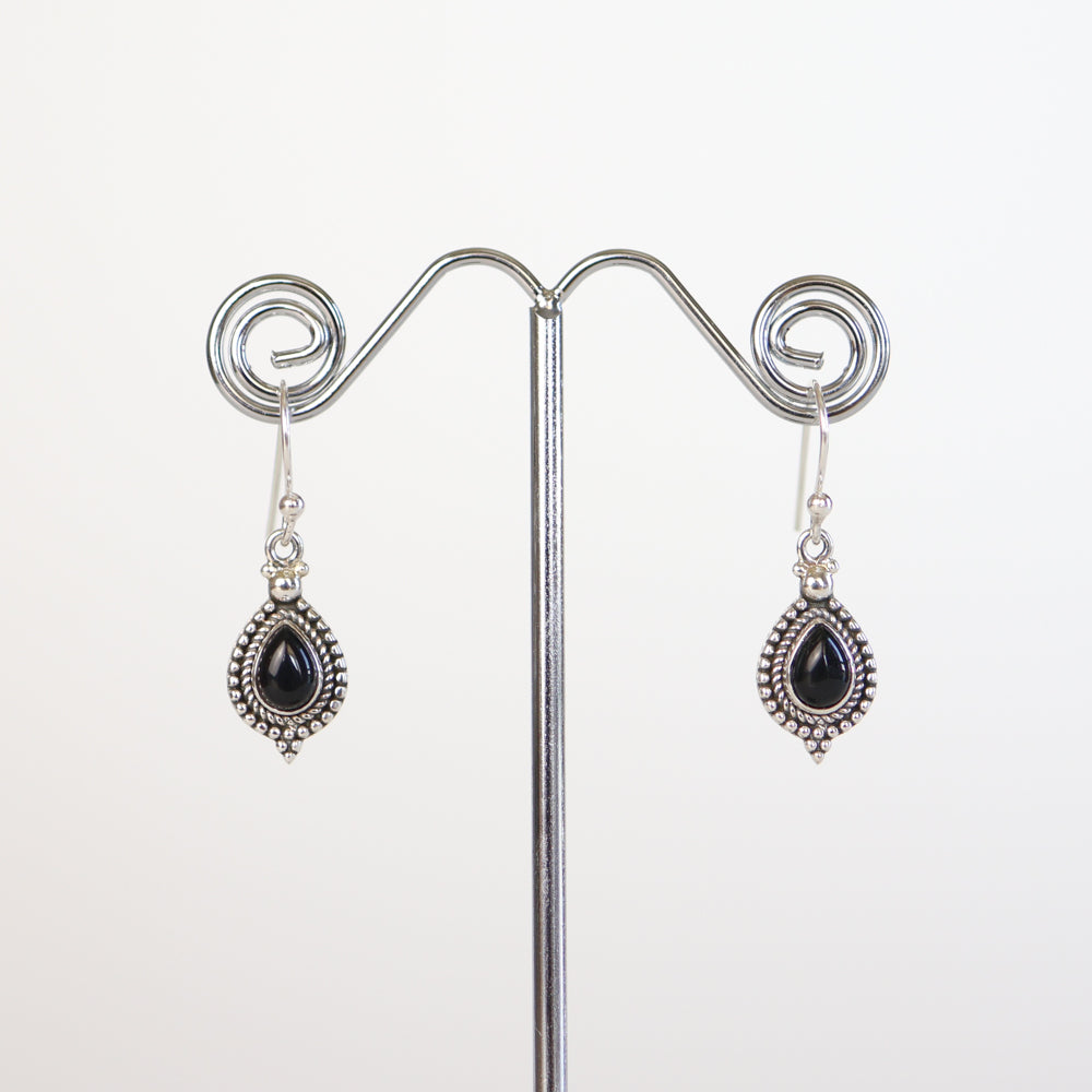 Black Onyx Silver Earrings
